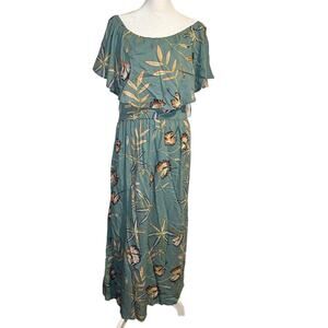 Roxy teal floral off-the-shoulder maxi dress size 6